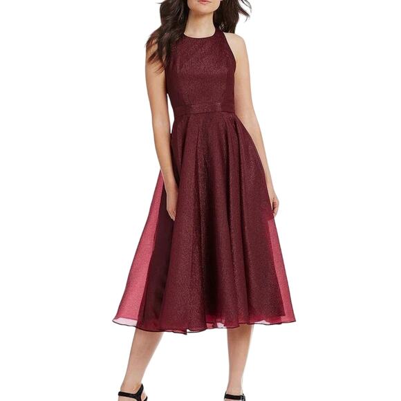 Nicole Miller Dresses & Skirts - Nicole Miller New York Organza Fit and Flare Midi Dress, Wine, Size 6
